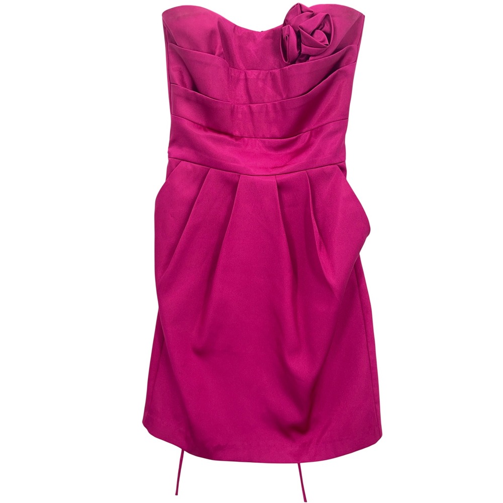 Teeze Me Pink Strapless Rosette Tulip Dress 5 Pleated Mini Homecoming Prom